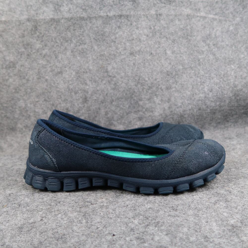 Skechers Shoes Womens 8.5 Ballet Flats EZ Flex Slip On Leather Blue Comfy Casual